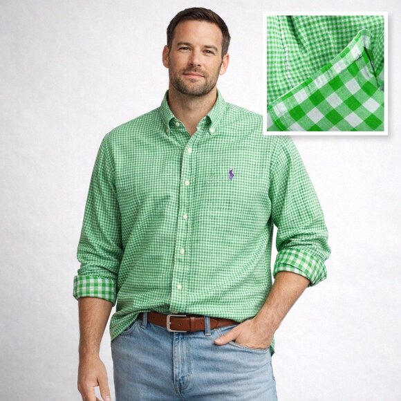 Ralph Lauren Other - Ralph Lauren Custom Fit Shirt XXL Green Gingham Double Layer Cotton Button Down